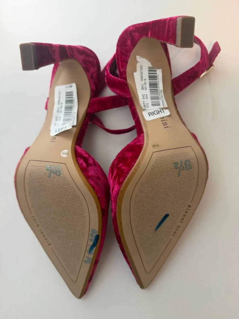 NWT Gianni Bini Geno Hot Pink Velvet Pointed Toe Ankle Strap Heels Size 8.5